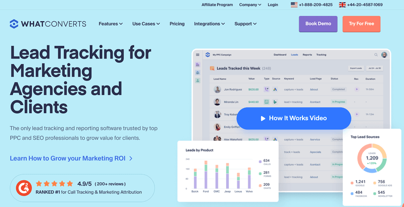WhatConvert's website landing page
