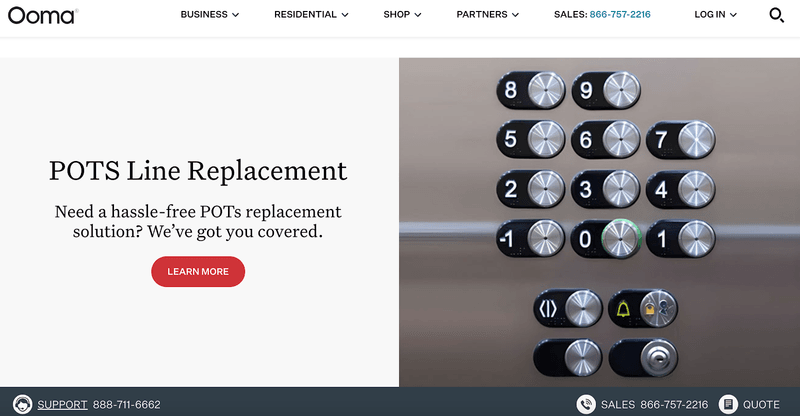 Screenshot of Ooma's website homepage