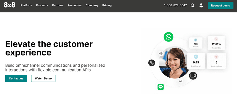 Screenshot of 8x8 website homepage