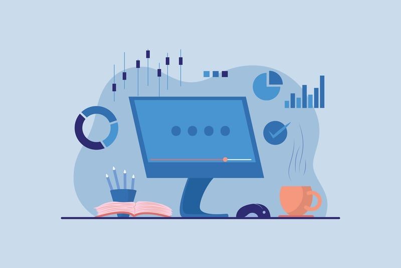 Computer illustration with social media analysis and cup of coffee