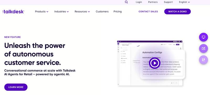 Screenshot of Talkdesk's website homepage