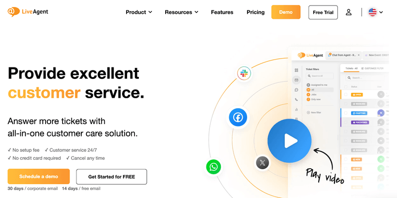 Screenshot of LiveAgent's website homepage
