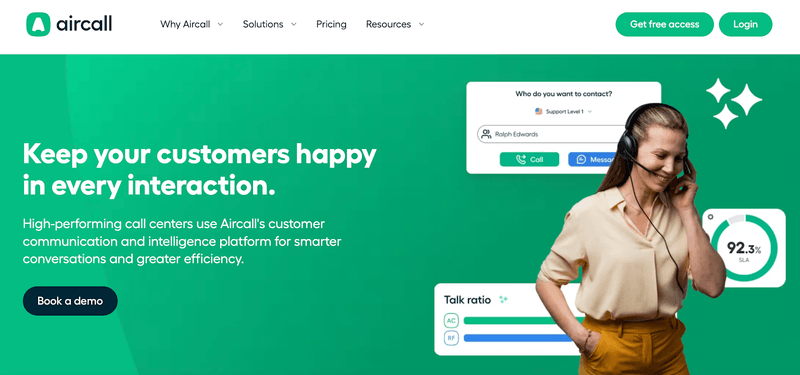 Screenshot of Aircall's website homepage