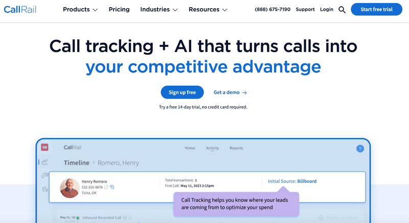 CallRail website homepage