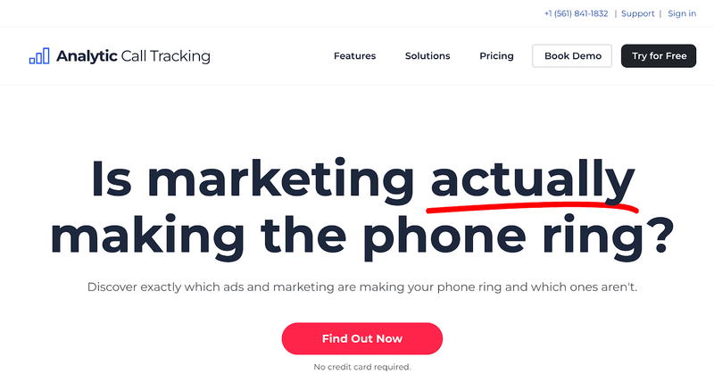 Analytic Call Tracking website homepage