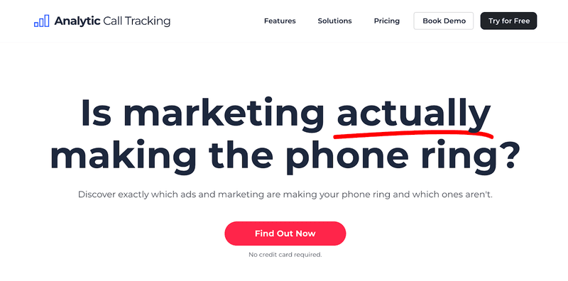 Screenshot of Analytic Call Tracking homepage